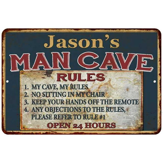 Jason's Man Cave Rules Chic Rustic Green Sign Home 8x12 Metal 108120049164