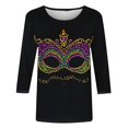thumbnail image 4 of QATAINLAV Holiday Deals Mardi Gras Shirts for Women Casual Crewneck 3/4 Sleeve Carnival Printed Pullover Top Mardi Gras Outfits Multicolor L, 4 of 6