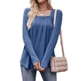 thumbnail image 3 of STARVNC Women Square Neck Long Sleeve Pleated Curved Hem Tunic Top, 3 of 7