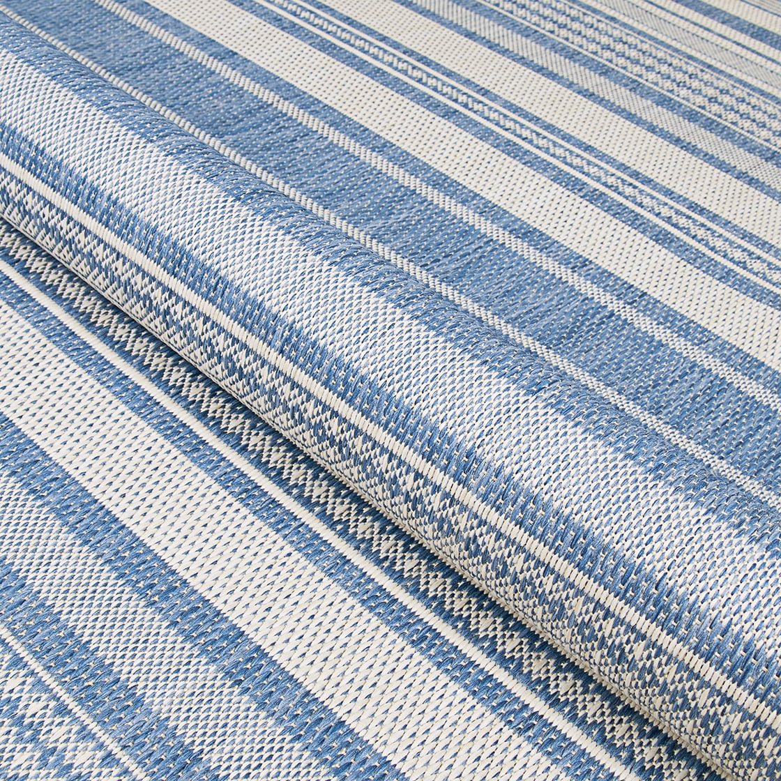 Couristan Recife Gazebo Stripe Indoor / Outdoor Area Rug, Champagne- Blue, 5'3" x 7'6"