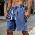 thumbnail image 4 of Vhkiploz Summer Denim Bermuda Shorts for Men's Drawstring Beachwear Board Shorts Solid Color Daily Wide Leg Running Shorts with Side Pockets, 4 of 7