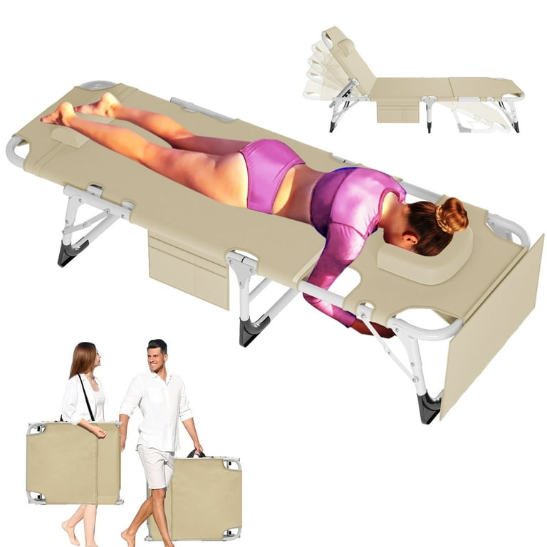 MOPHOTO Heavy Duty Tanning Chair with Face Hole, Adjustable 5-Position Folding Chaise Lounge Chairs for Outside, Portable Lay Flat Beach Lounge Chair for Outdoor Sunbathing Beach Pool Lawn Camping