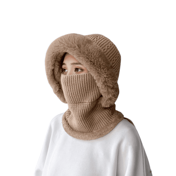 Women's Winter Fleece Hood Ski Knit Hat - Neck Gaiter Warmer Beanie for Outdoor