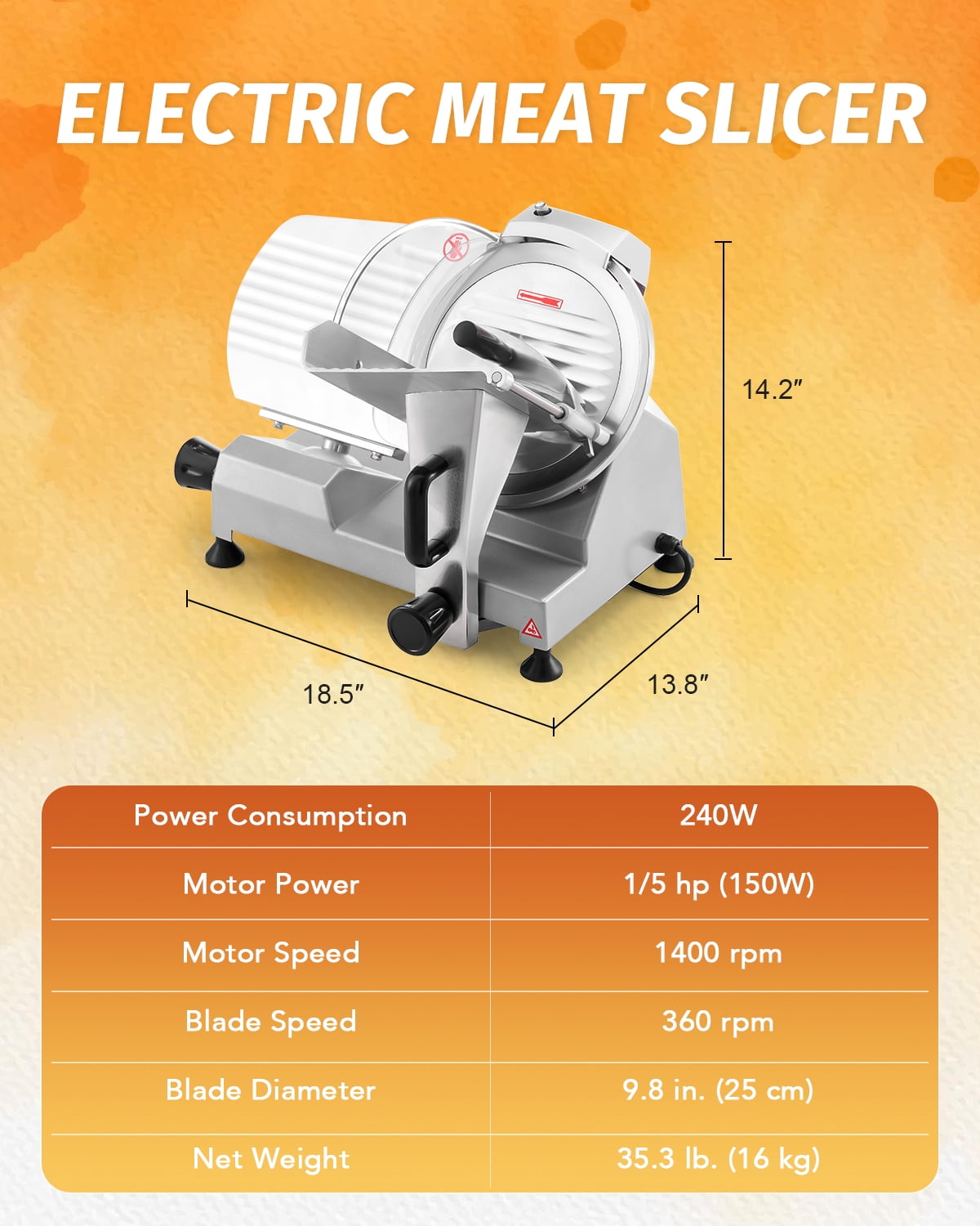 Wilprep Commercial Meat Slicer Cutter Shaver 150W Electric Food Slicer 10" Blade 360 rpm
