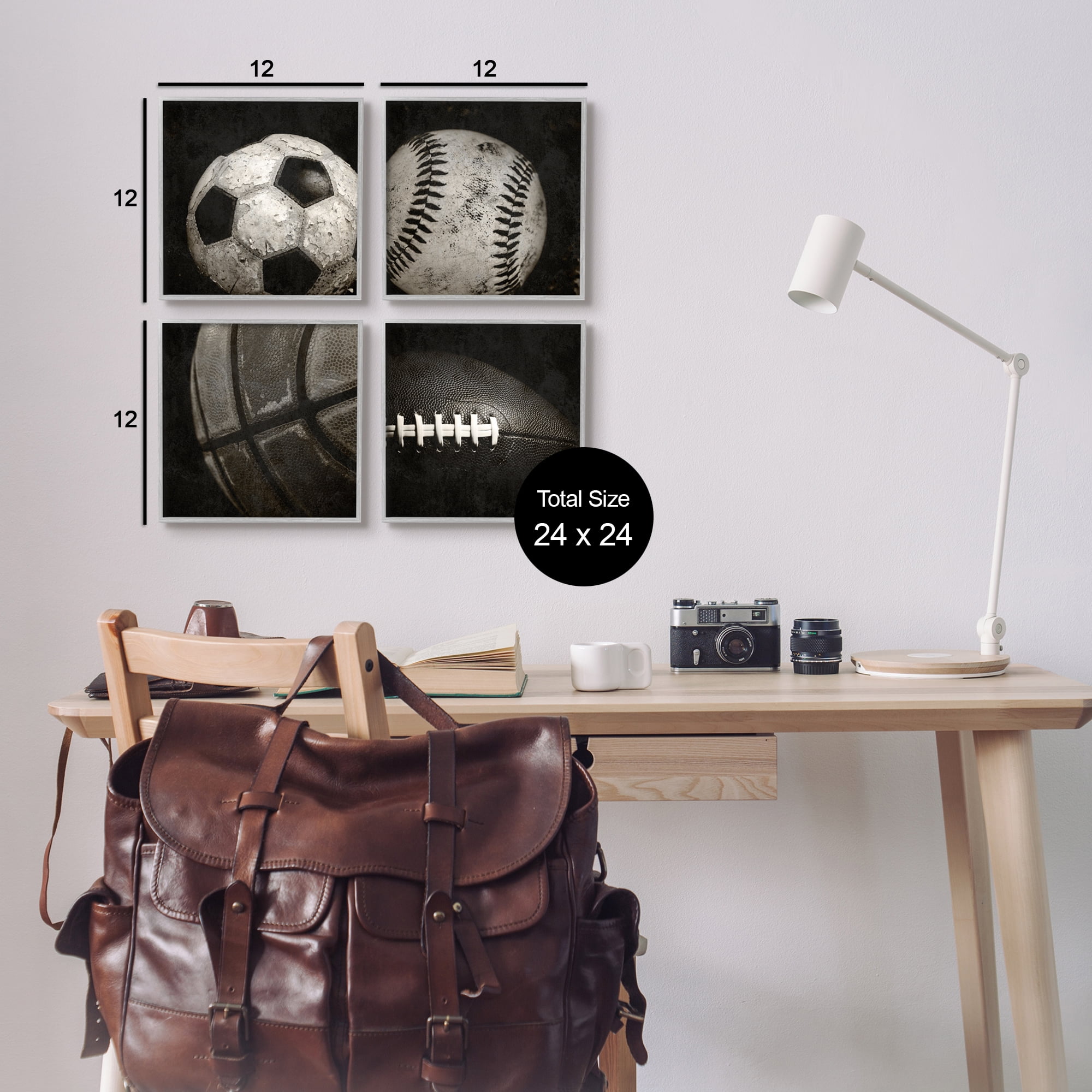 Stupell Industries Sports Balls Photography Sports Photography Gray Framed Art Print Wall Art, 12 x 12, Set of 4