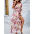 thumbnail image 4 of Alsol Lamesa Women's Floral Boho Wedding Dresses Casual V Neck Half Sleeve Midi Evening Dress Beach Cocktail Party Dress for Women,US 4-6(S), 4 of 6