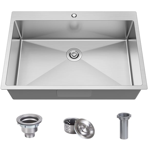 33 x 22 Inch Stainless Steel Single Bowl Kitchen Sink, Drop-In Topmount, 18 Gauge, with Drain Strainer Set