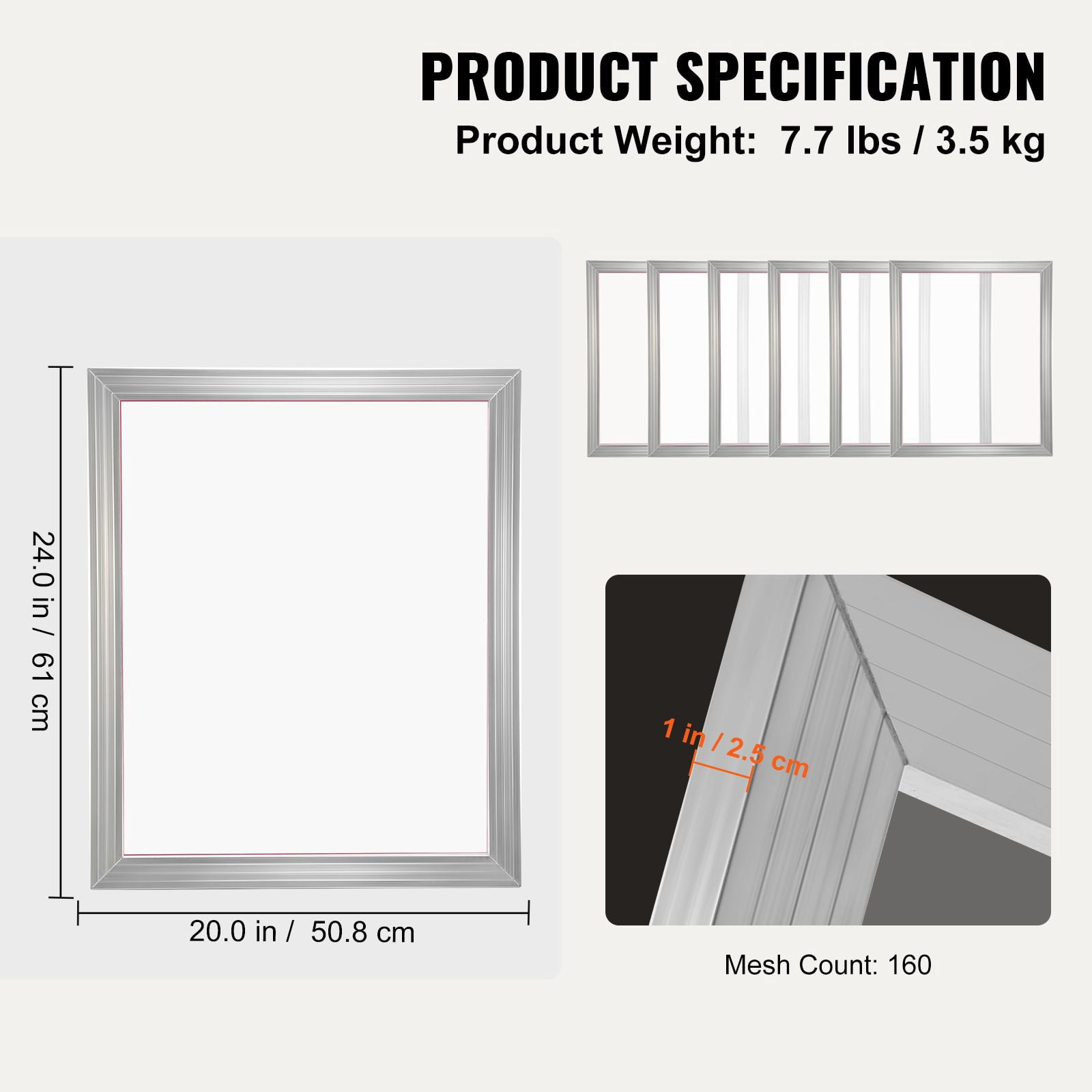 6-Piece Screen Printing Kit with 160 Mesh Aluminum Frames, 20"x24" Silk Screen Frames, High Tension Nylon Mesh, Sealing Tape for DIY T-Shirts
