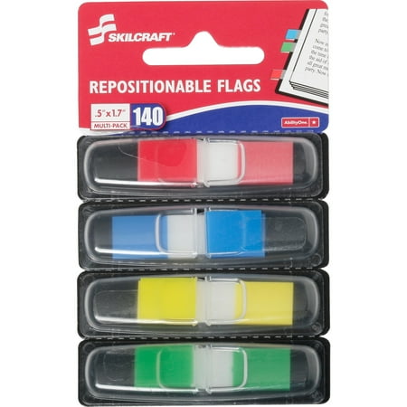SKILCRAFT, NSN6200283, Self-stick Repositionable Color Flags, 140 / Pack, Assorted