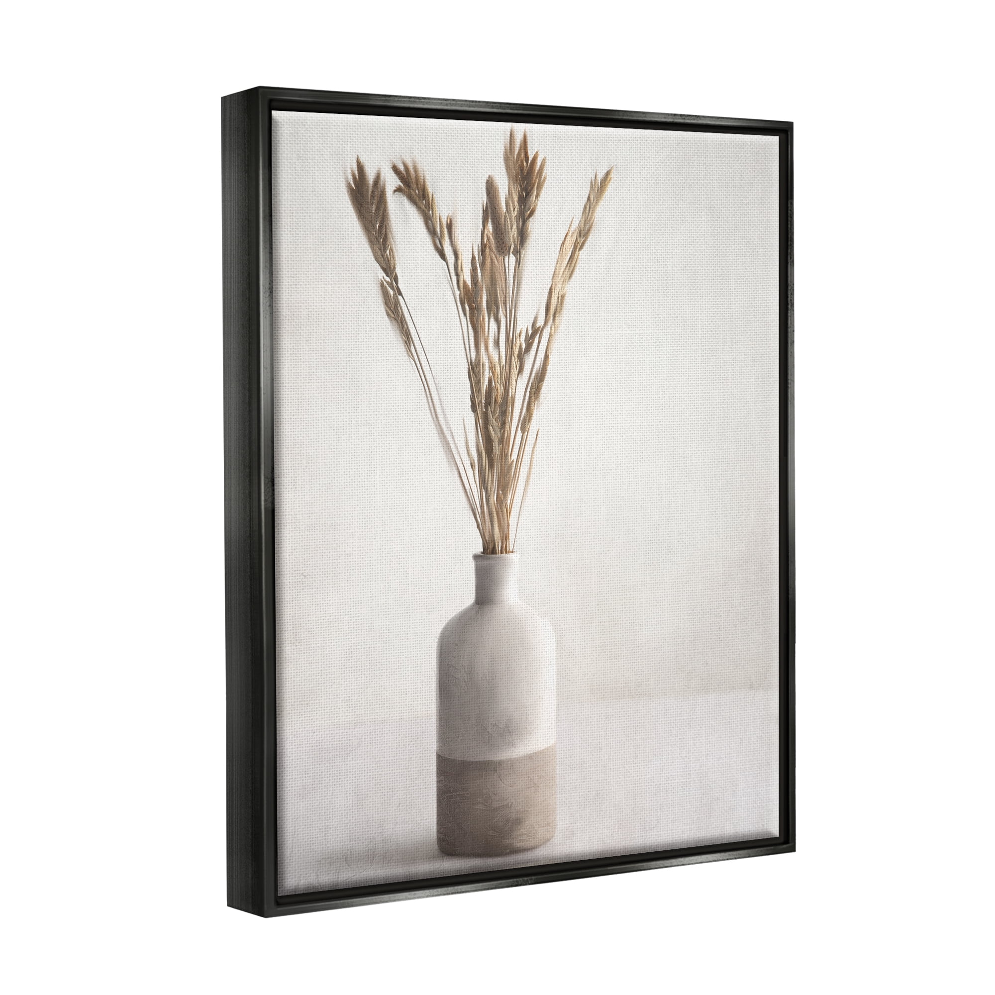 Stupell Industries Neutral Wheat Sprigs Botanical & Floral Painting Black Floater Framed Canvas Art Print Wall Art, 17 x 21