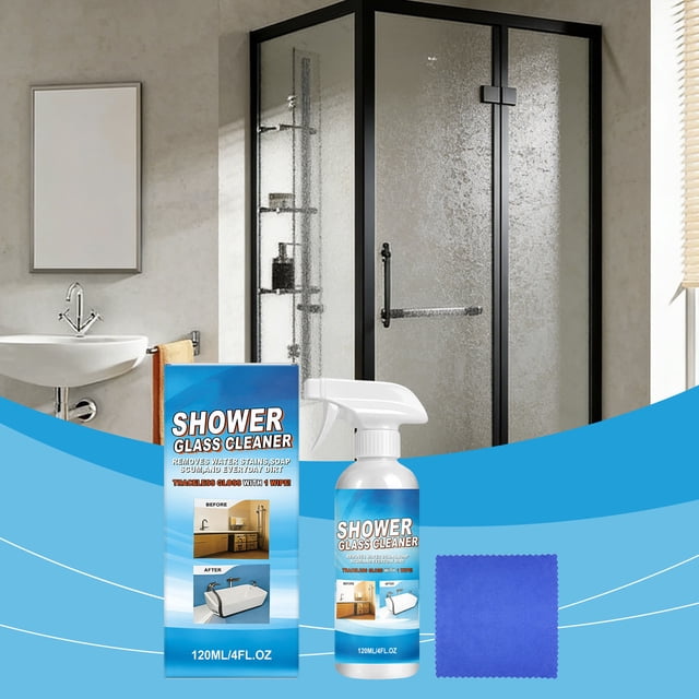 Kit de Limpiador de Vidrios para Ducha de 120 ml con Eliminador de Cal y Herramientas de Limpieza para Superficies de Vidrio de Baño y Ducha