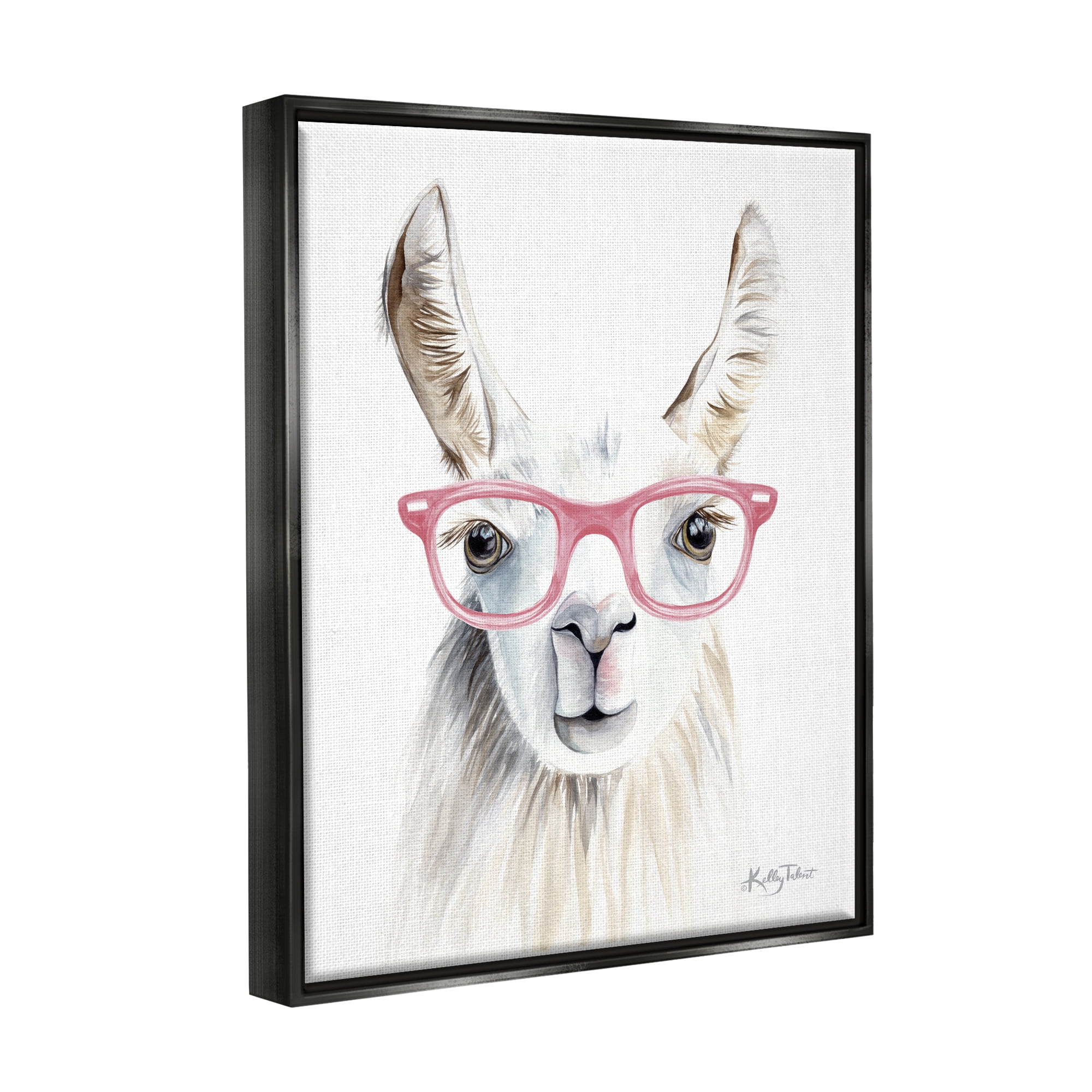 Stupell Industries Llama Wearing Pink Glasses Casual Animal Portrait Painting Jet Black Floating Framed Canvas Print Wall Art, Design by Kelley Talent