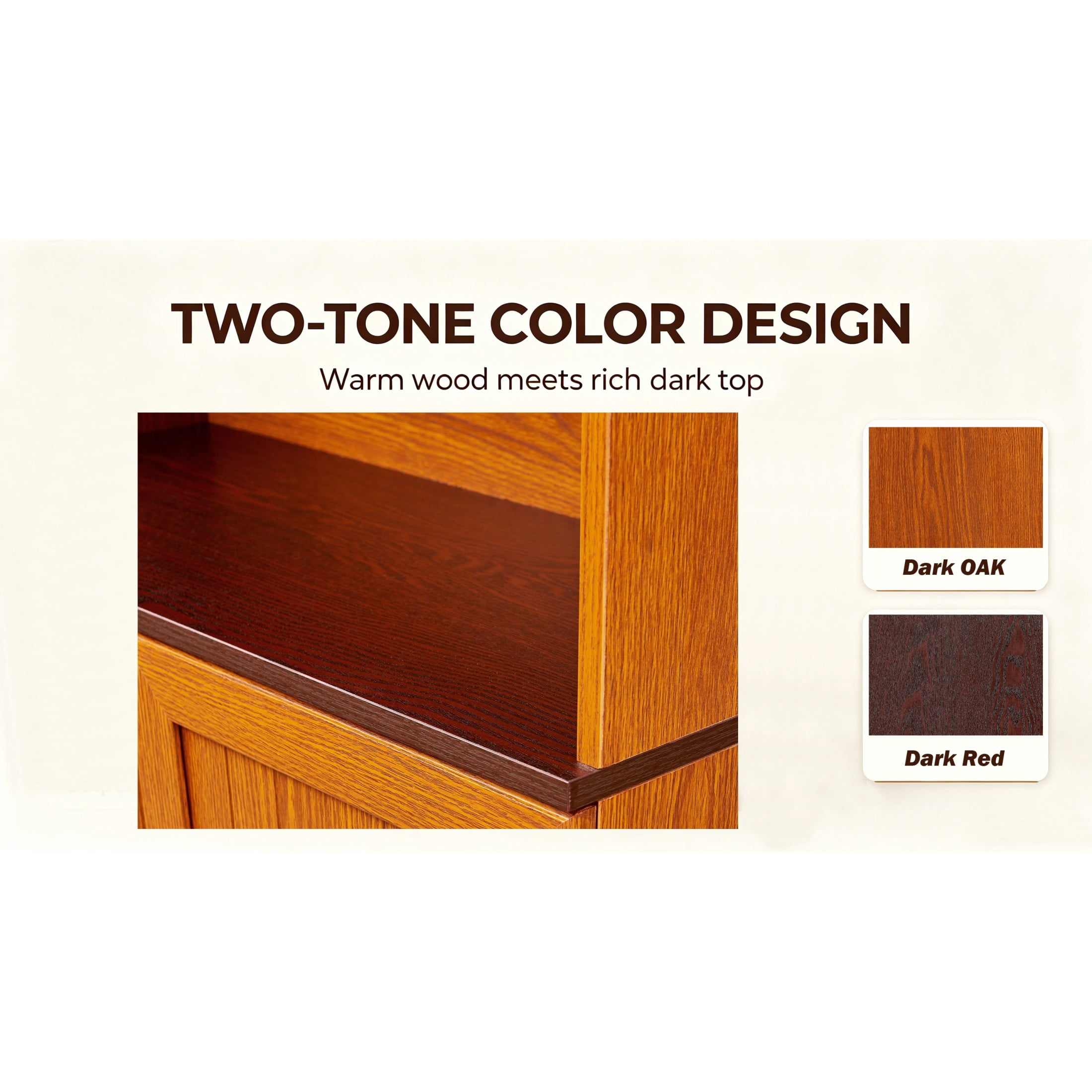 GDF Studio Calis 70.86" Tall Freestanding Storage Cabinet with Doors, Adjustable Shelves Display Cabinet, Dark Oak