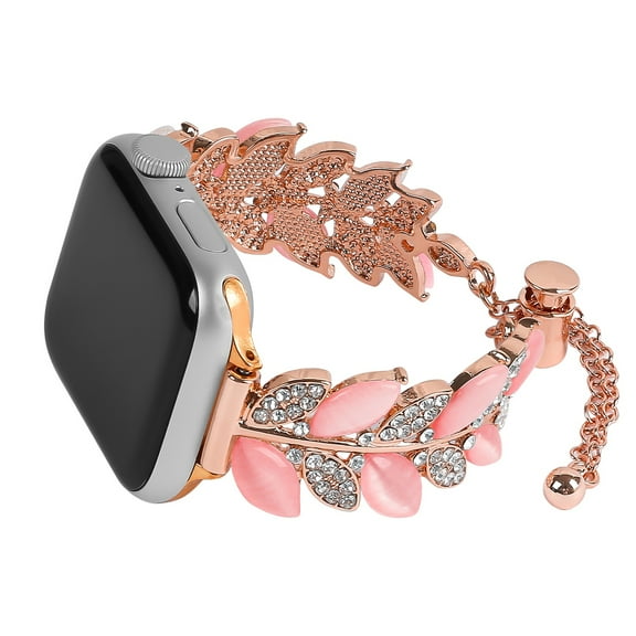 Compatible with Apple Watch 38/40/41/42mm(S10) Strap Bracelet,Diamond and Jewelry Leaf Design,Bling Adjustable Replacement Band for Women Girls,Elegant Bracelet Wrist Strap,Rosegold