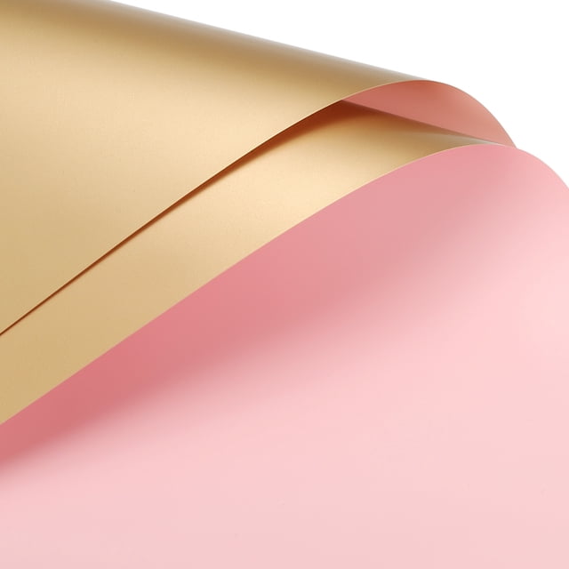 Unique Bargains Double Sided Color Flower Wrapping Paper Light Pink+Gold 22.8'x22.8' Waterproof 10 Pack