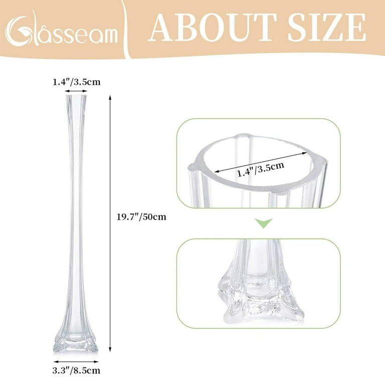 Inweder Tall Glass Vases for Centerpieces - 20 Eiffel Tower Vase Bulk,  Tall Skinny Vase, Clear Glass Floral Container, Slim Decorative Flower  Stand