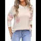 thumbnail image 3 of Suéter de Flores para Mujer, Suéter de Punto de Cuello Redondo Extragrande, Top de Punto Acanalado, Conjuntos de Invierno, Tops Tipo Jersey. S, 3 of 10