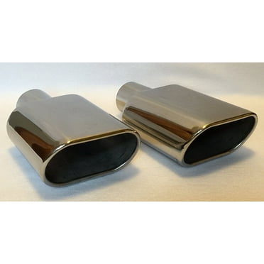 POLISHED STAINLESS 2.25" ID x 4" OD x 12" LONG OVAL FLAT EXHAUST TIPS (PAIR)
