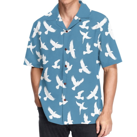 joogoo Men's Hawaiian Shirt Pigeon Flying Short Sleeve Casual Button Down Shirts M