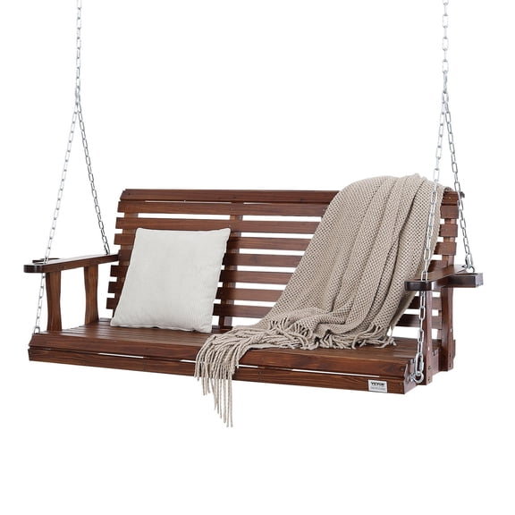 Outdoor Patio Swing Bench 5.5 ft, Heavy Duty Wooden Swing Chair with Chains for Garden, Porch, Backyard, Supports 880 lbs, Brown