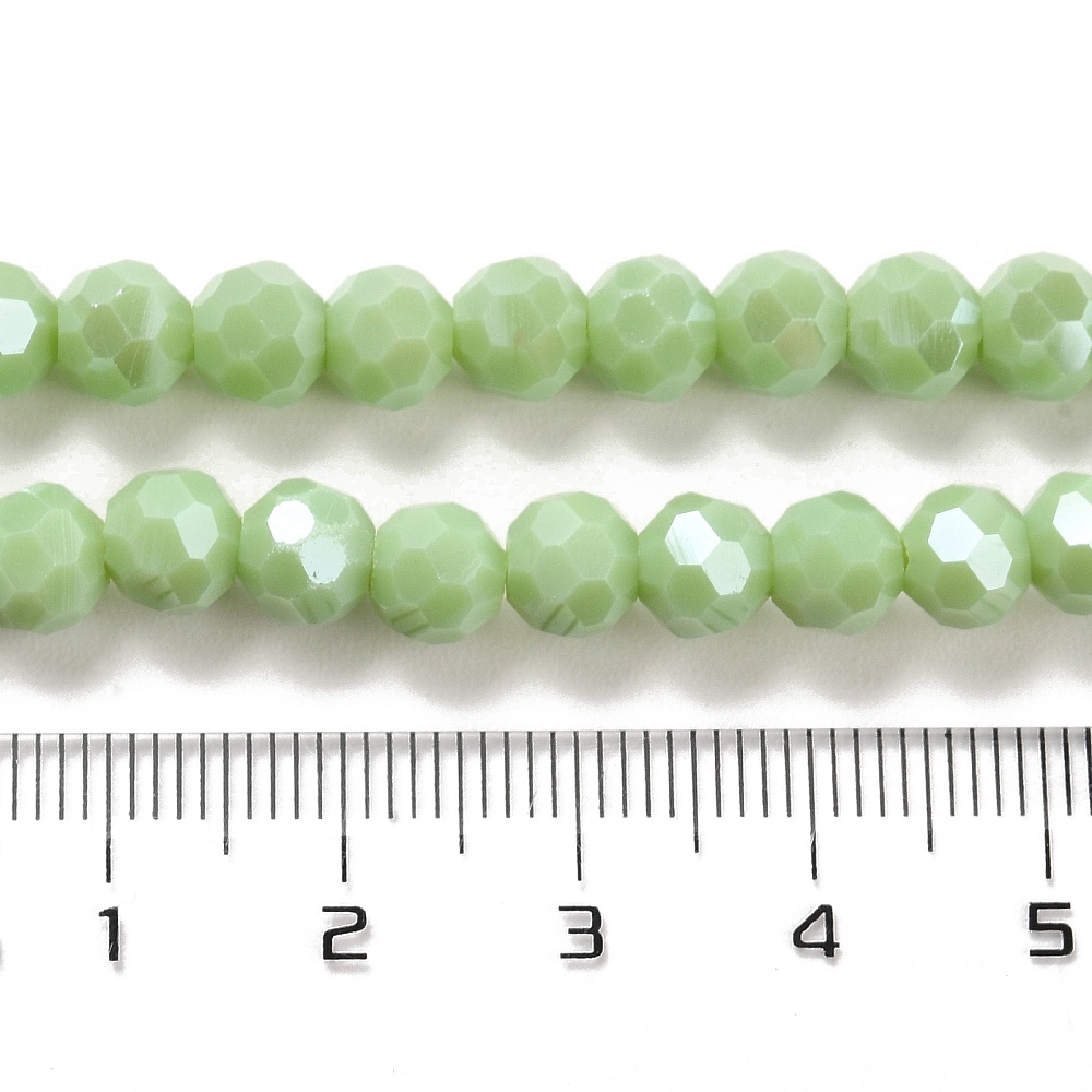 Opaque Glass Beads Stands AB Color Faceted(32 Facets) Round Light Green 6x5.5mm Hole: 1.2mm about 91~93pcs/strand 19.49~19.92 nch(49.5~50.6cm)