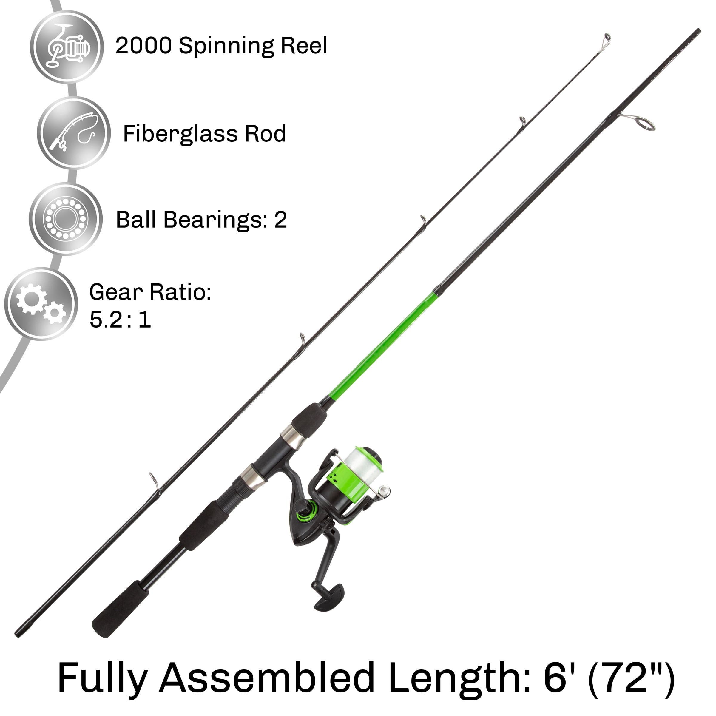 Rad Sportz Beginner Spinning Fishing Rod & Reel Combo- 6