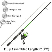 RAD Sportz Beginner Spinning Fishing Rod & Reel Combo- 6’ Fiberglass Pole