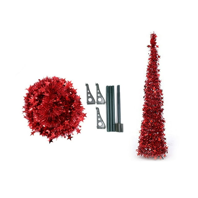 4ft/5ft Artificial Christmas Pencil Tree Retractable And Foldable Sequin New Year Ornament