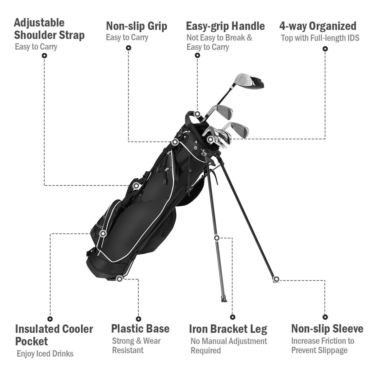 Gymax Black Golf Stand Cart Bag Club with Carry Organizer Pockets