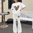 thumbnail image 4 of KVPLBQFD Girls Summer 2 Piece Outfit Heart Embellished Short Sleeve Top + Stretchy Flared Pants Set for Teens Girl Fashion Vacation Travel Clothes, 4 of 7
