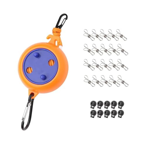 Portable Travel Clothesline Cord Kit,Adjustable 26ft Camping Clothes line,Laundry Drying Rope for Hotel Trip,Cruise,Outdoor/Indoor,with 10 Stoppers,20 Windproof Clothespins