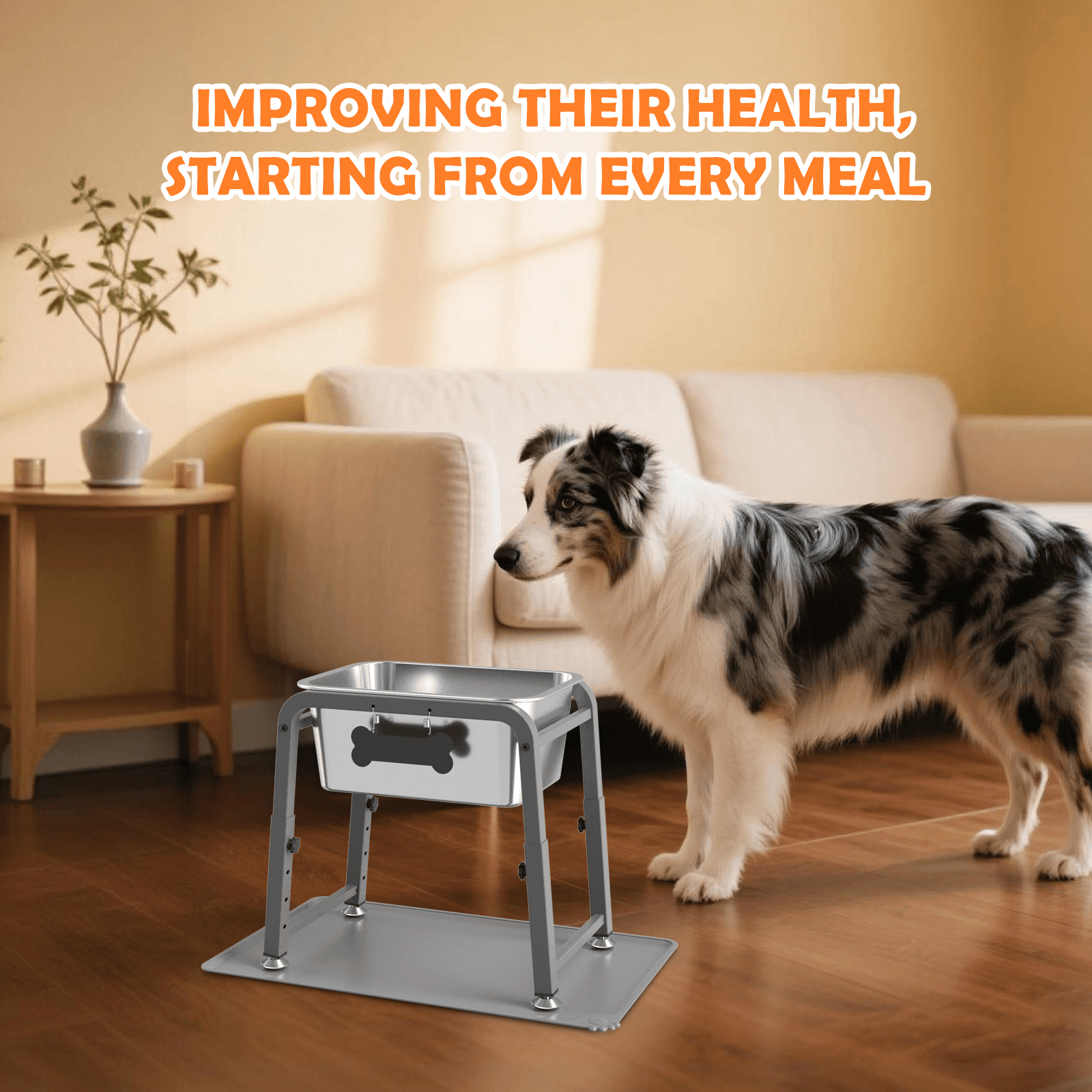 SHAINFUN 1.85-Gallon Elevated Large Dog Water Bowl, Raised Stainless Steel Bowl with Stand for Large Breed, Relief Joint Pressure