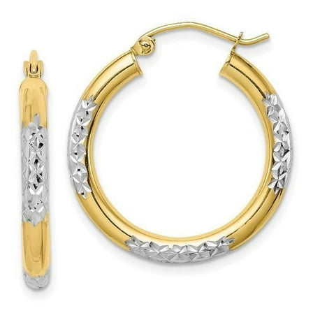 Primal Gold 10 Karat Yellow Gold And Rhodium Diamond-cut 3mm Hoop Earrings