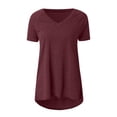 thumbnail image 3 of Lyinloo Women Fashion Plus Size Print V Neck Short Sleeved Long T-shirt Blouse Red XXL, 3 of 5