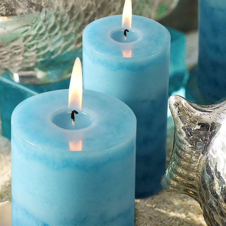 Meltone 3 Pack Ocean Scented Pillar Candles, 50+ Hrs Long Burning