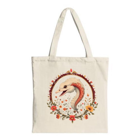 Stylish Cream Tote Bag with Vibrant Bird & Floral Wreath Design - Perfect for Shopping Travel & Parties - Reusable Canvas Bag