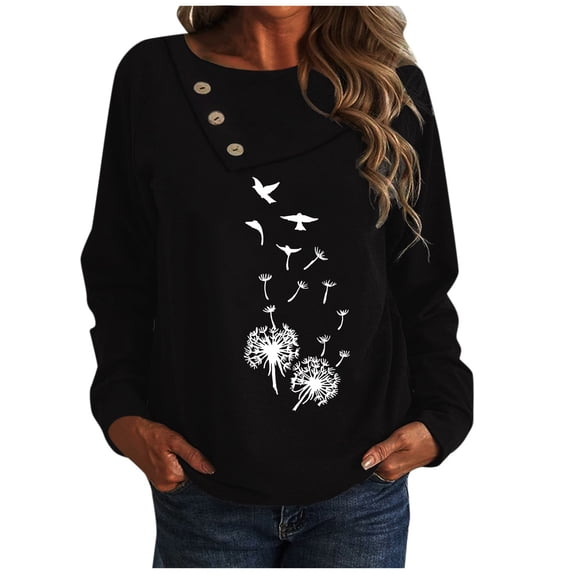 Qepwsc Womens Oversized T Shirts Long Sleeve Basic Crewneck Tee Tops Floral Print Casual Fashion Casual Graphic Clothes Ladies Pullover Shirts Tops Loose Fits