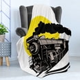 thumbnail image 4 of Train Soft Flannel Fleece Throw Blanket, Simplistic Doodle of Locomotive Vapour and Round Sun Travelling, Cozy Plush for Indoor and Outdoor Use, 50" x 70", Black Yellow, by Ambesonne, 4 of 5