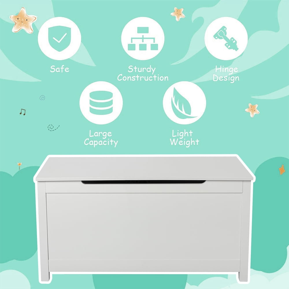 SESSLIFE White Bench Top Toy Box, Toy Storage Box Organizer, Entryway Bench with Lift Top, Toy Storage Chest with 2 Safety Hinges