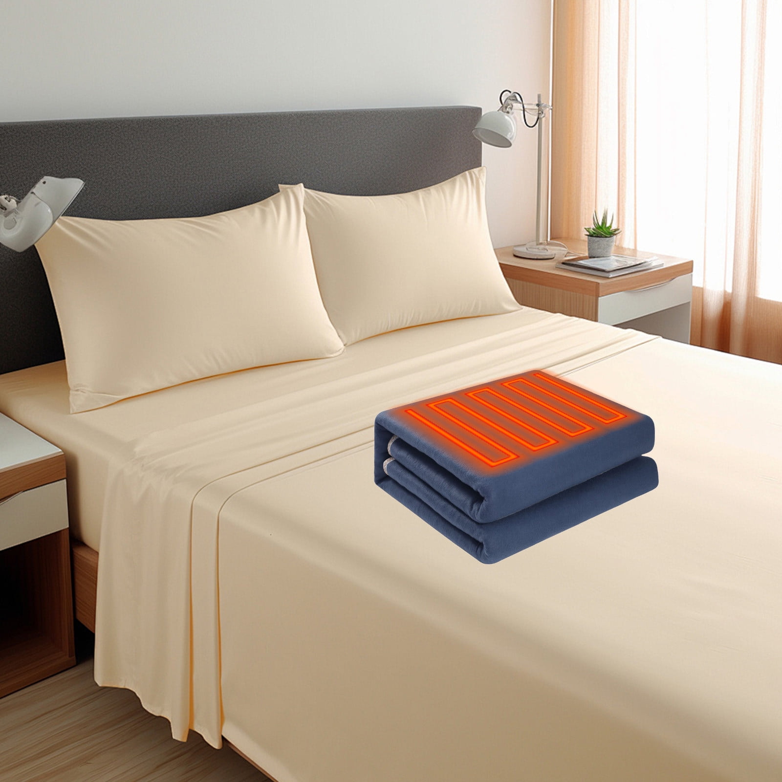Hyknon Heated Blanket Non-Woven Breathable Electric Throw Blanket 59x31.5" Comfortable Blue Heating Blanket for Living Room Office Car