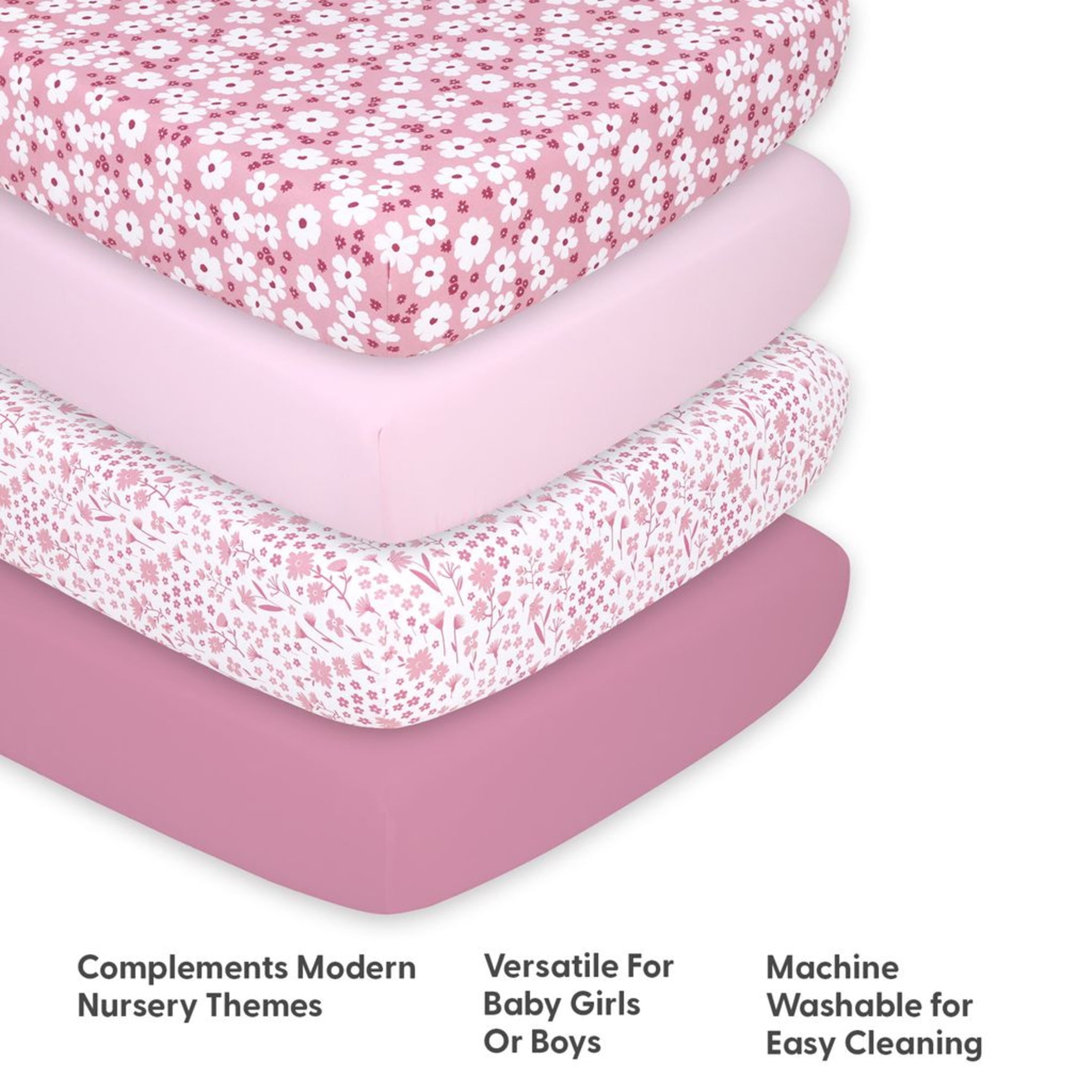 The Peanutshell Fitted Crib Sheet Set, Daisy, 4 Pack