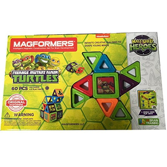 MAGFORMERS Teenage Mutant Ninja Turtles 60 Pieces Set, Green and Purple, Educational Magnetic Geometric Shapes Tiles Building STEM Toy Set Ages 3+