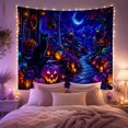 thumbnail image 2 of Magical Atmospheric Nighttime With Around House Entrance Winding, Playful Illustration for Cat Lovers, Animal Wall Decor, Halloween Gift, Tapestry Wall Hanging for Bedroom and Dorm, 2 of 7