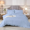 thumbnail image 5 of 1 Piece Luxury Vintage Ruffle Pattern Comforter By D.N.G. BEDDINGS Premium Super Soft, All Season, 800 Thread Count 100% Egyptian Cotton Super King Size Light Blue Color, 5 of 8