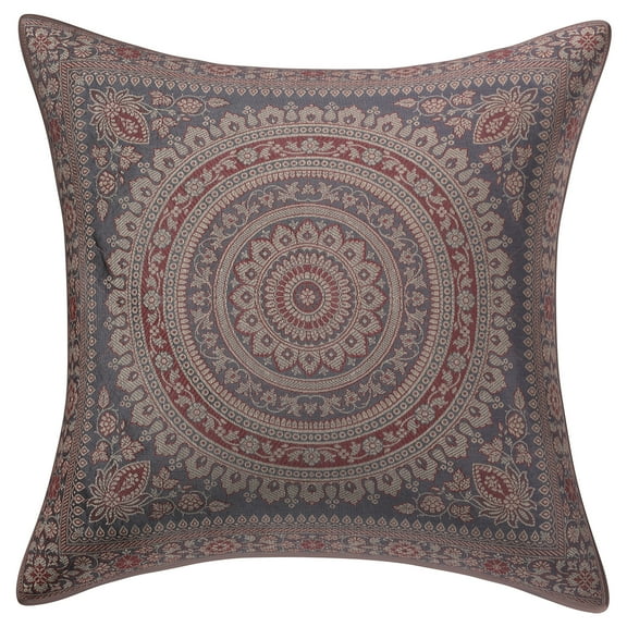 Stylo Culture Indian Brocade Home Decor Throw Pillow Sham Cover Grey 16 x 16 Traditional Jacquard Weave Gold Sofa Cushion Cover 40x40 cm Polydupion Silk Mandala Square Pillow Case | 1 Pc