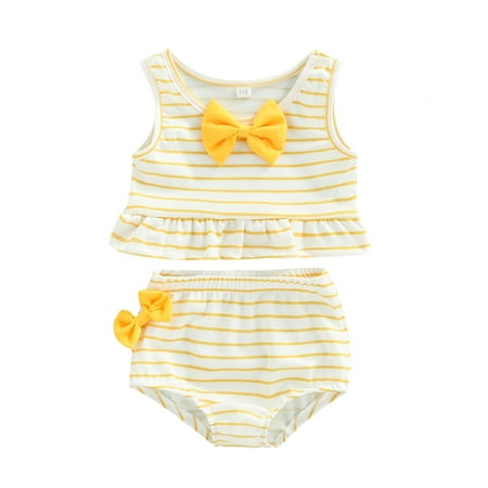

JYYYBF Toddler Baby Girls Swimwear Two Piece Bikini Set Crop Top Ruffled Halter Neck Summer Beach Swimsuit Bathing Suit Yellow