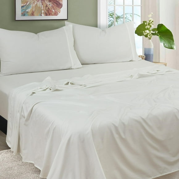 400 Thread Count Organic Cotton Sateen Sheet Set – Queen, White