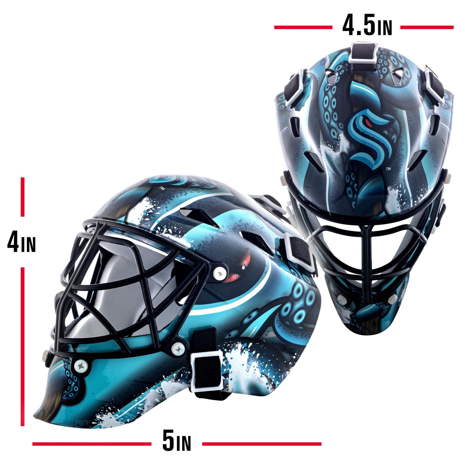 Franklin Sports Mini masque de gardien de but de hockey avec logo de l'équipe de la NHL de Kraken avec étui – Masque de gardien de but de collection avec logos et couleurs officiels de la NHL