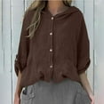 thumbnail image 6 of UPPADA Womens Cotton Linen Hoodie Tops Button Down Blouses Casual Lightweight Cute Hoodies Fashion Hooded Long Sleeve Shirts Oversized Hooded Sweatshirt for Women Brown,XXL, 6 of 8
