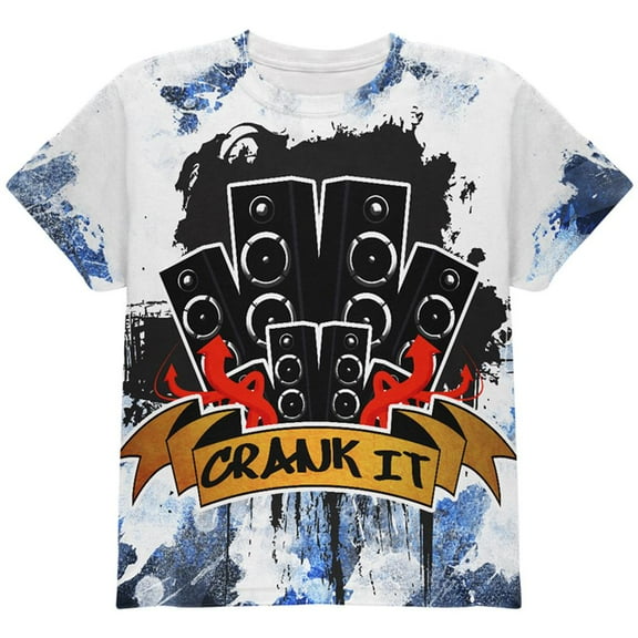 DJ Crank it to Eleven 11 Super Bass Speakers All Over Youth T Shirt Multi YLG